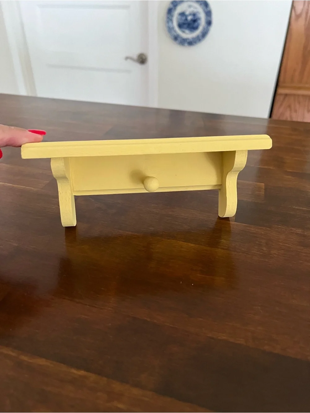 Butter Yellow Small Wooden Wall Shelf/Hook